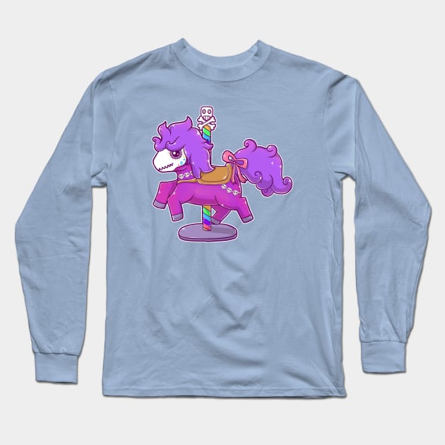 Cute Sugar Skull Carousel Horse Halloween Pastel Colors Long Sleeve T-Shirt by Witchy Ways